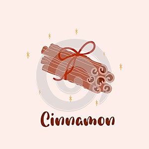 Cinnamon stick isolated graphic element. Cinnamon isolated hand drawn illustration. Spiced oodle icon in cute cartoon