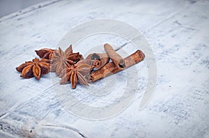 Cinnamon stick and star anise spice