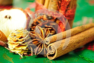 Cinnamon sticks, anise stars. christmas decoration