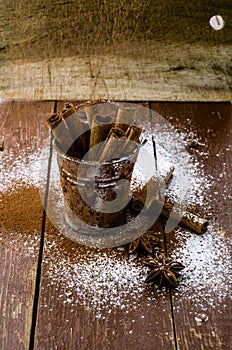 Cinnamon sticks in bucket