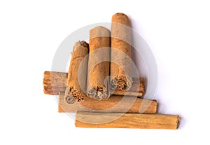 Cinnamon sticks isolated on a white background. Canella spices. Stock image.