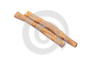 cinnamon sticks isolated on white background, a pair of natural herb with dark brown colour