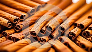 Cinnamon sticks isolated on white background. Spicy spice for baking, desserts and drinks.