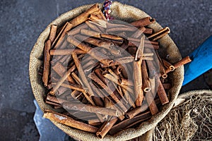 Cinnamon sticks in the market in Kochi