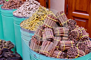 Cinnamon sticks in Marrakesh market, Morocco