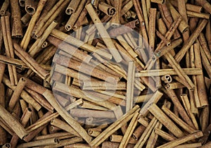 Cinnamon sticks pile