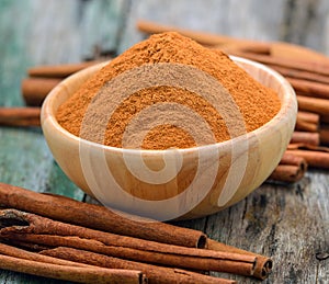 Cinnamon sticks and powder cinnamon