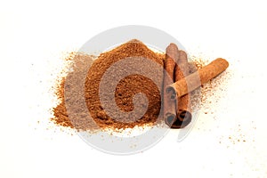 Cinnamon on white background.