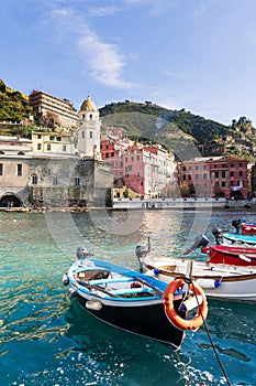 Cinque Terre, Italy - Scenic view of marina In colorful fishermen village Vernazza