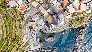 Cinque Terre Overhead view, Italy - Five Lands from the sky, Liguria