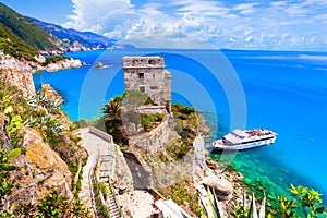 Cinque terre villages - scenic Monterosso al mare with turquoise