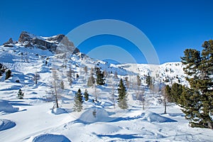 Cinque torri Dolomities winter mountains