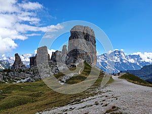 Cinque Torri peaks in the Dolomites, Italy