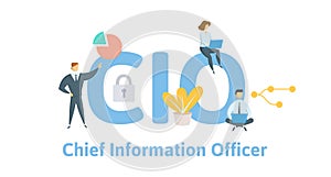 CIO, Chief Information Officer. Concept with keywords, letters, and icons. Flat vector illustration. Isolated on white