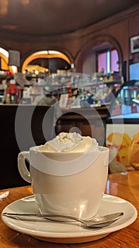 chocolate with cream in the cup photo