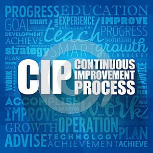 CIP - Continuous Improvement Process word cloud, business concept background