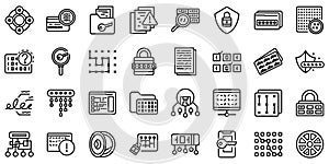 Cipher icons set, outline style