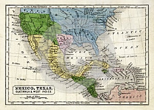 Circa 1845 Boynton Map of the Republic of Texas, Mexico, Guatemala, West Indies, Upper California and the United States.