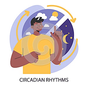 Circadian rhythm. Man signifies the balance of day and night time, wakefulness