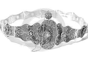 Circassian Adiga women's silver traditional belt. Jewelry on an isolated white background