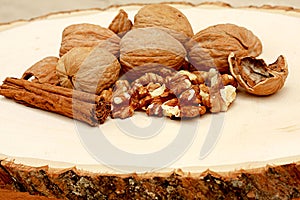 Circassian walnut on wood background