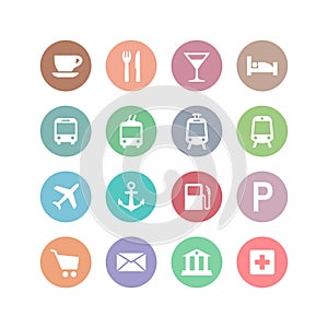 Circe location stamp set with cafe, restaurant, hotel, bus, train station