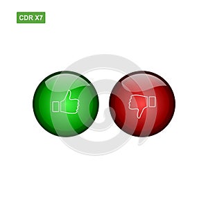 Circel button glossy thumbs up and thumbs down vector with gree