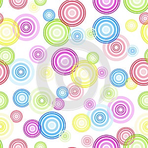 Circle. Abstract geometric seamless pattern. Red and blue and yellow and green circles