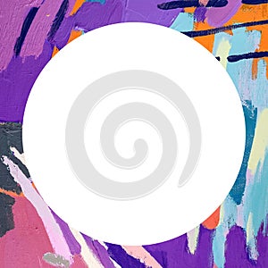 Circle abstract painting texture closeup. Bright art background. Paint brush strokes. Childish texture.