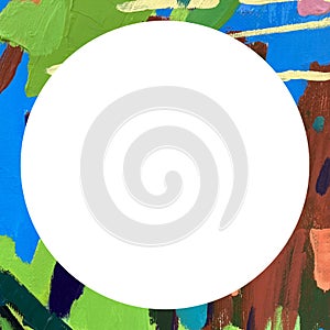 Circle abstract painting texture closeup. Round bright art background.