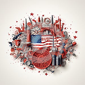 Circle with American symbols on white background. Labor day illustration Ai generative