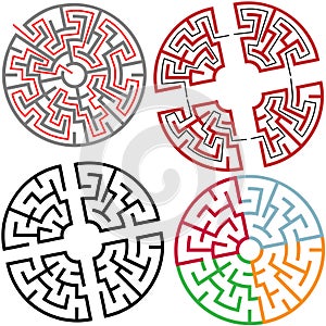 Circle and Arc Maze Puzzle Parts with solution