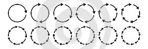 Circle arrow chart. Cycle icon, circular infographic element. Round step loop, sync loading symbol. Dynamic progress