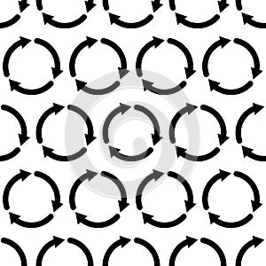 Circle arrow icon. Vector seamless pattern. Circular rotation, loading, recycle, synchronize, refresh
