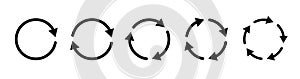 Circle arrow icons set. Round reload, restart, recycle and repeat symbol. One, two, three, four, five arrow in loop