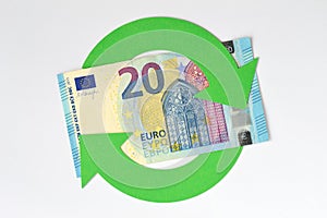 Circle arrows with euro banknote -  Finance and money circulation concept