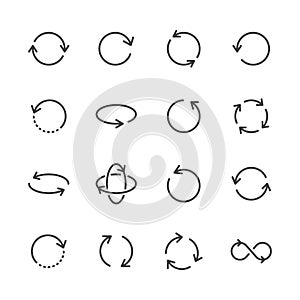 Circle Arrows Minimal Line Icon. Vector Illustration Flat style. Included Icons as Rotate, Refresh, Recycle, Turn