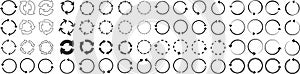 Circle arrows. Round reload or repeat icon, rotate arrow and spinning loading symbol. Vector