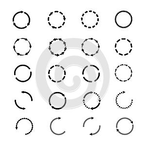 Circle arrows vector icons set. Reload rotation web signs collection