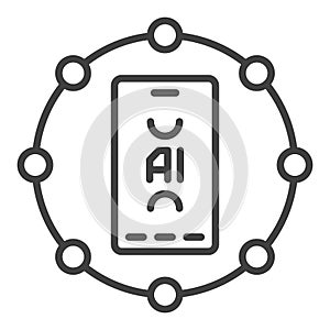 Circle with Artificial Intelligence Smartphone vector AI icon or symbol in thin line style