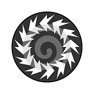 Circle badge with abstract figures vector . pagan symbols in grey circle.