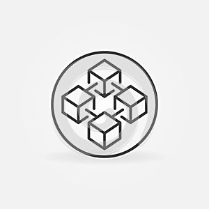 Circle with Blockchain linear vector icon. Four connected blocks round symbol