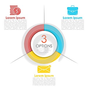 Circle business infographic template with 3 steps or options. The concept can be used for diagram, graph or chart