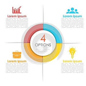 Circle business infographic template with 4 steps or options. The concept can be used for diagram, graph or chart