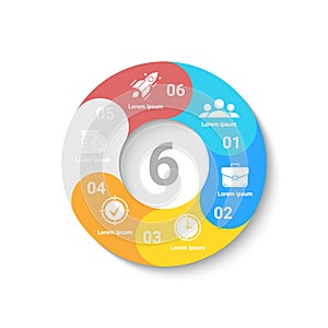 Circle business infographic template with 6 steps or options. The concept can be used for diagram, graph or chart