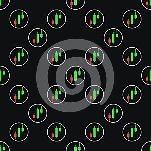 Circle with Candlestick Chart inside vector Analytics colored seamless pattern