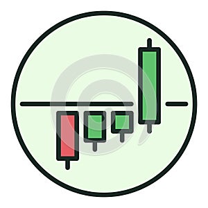 Circle with Candlestick Chart vector colored icon or sign