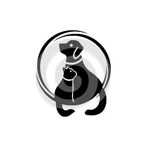 Circle cat and dog animal vector logo design