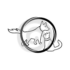 Circle cat and dog animal vector logo design