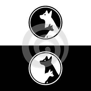 Circle cat and dog animal vector logo design